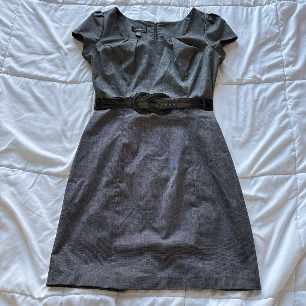Vintage 90s Y2K Womens Size 9 Gray Midi Dress Officechic Corpcore Workwear Retro